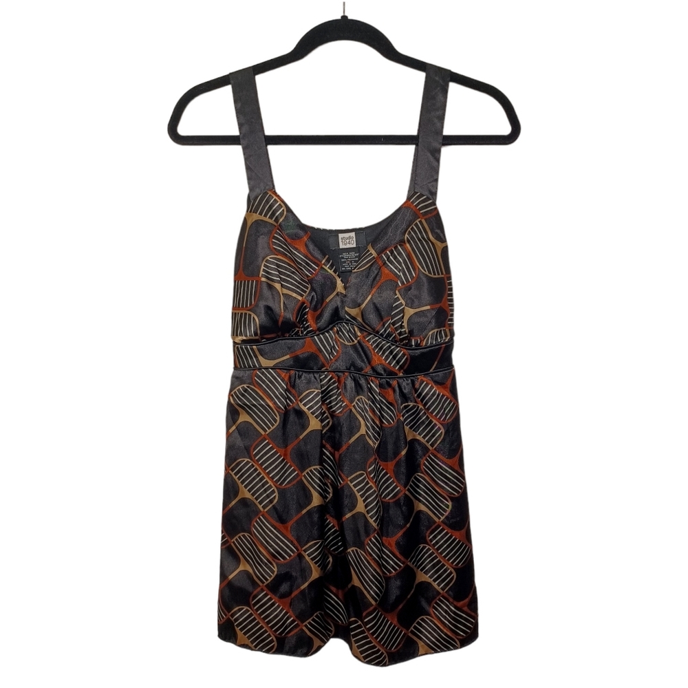 STUDIO 1940 Brown White Stripe Print Black Sleeveless Top Medium - Picture 5 of 8